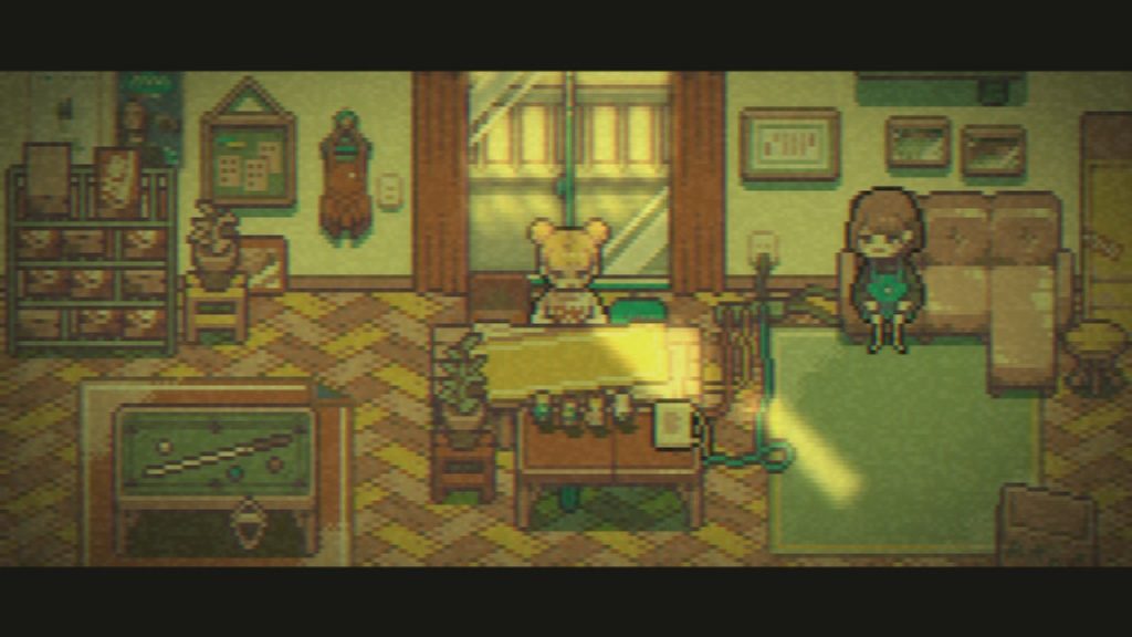 two pixel characters in an apartment, with sun coming through the windows