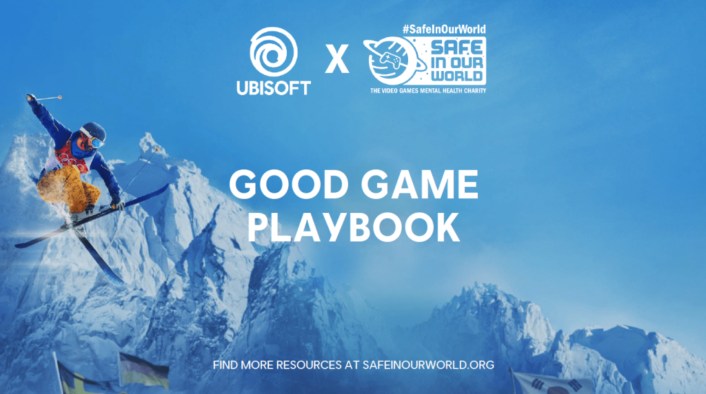 'Good Game Playbook' in white bold text on an image of someone on a snowboard in a snowy landscape