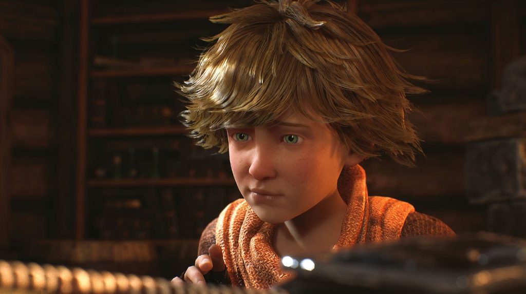 a screenshot of the younger brother from Brothers: A Tale of Two Sons Remake as he peers over to the left of the camera.